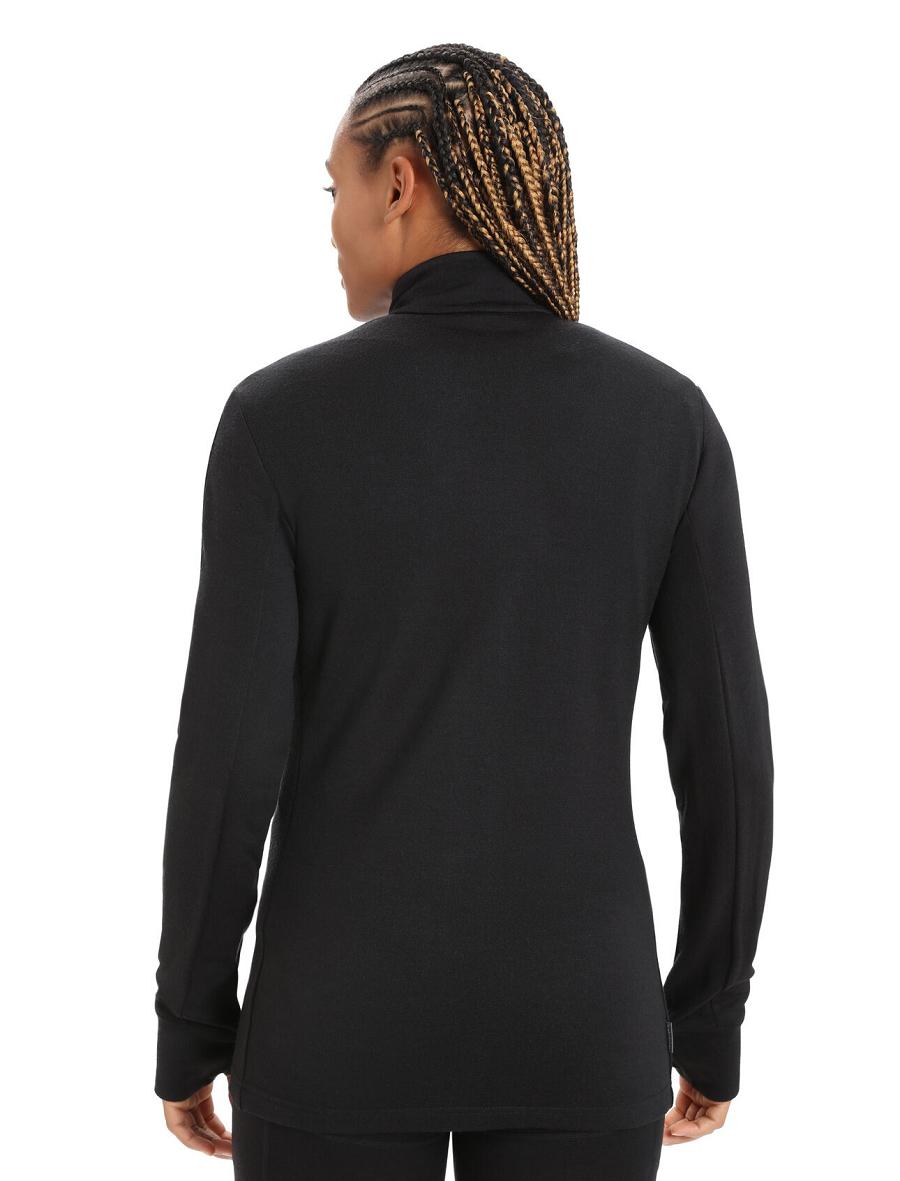 Bluzy Z Kapturem Icebreaker Merino Quantum III Long Sleeve Zip Damskie Czarne | PL 1266BEXC